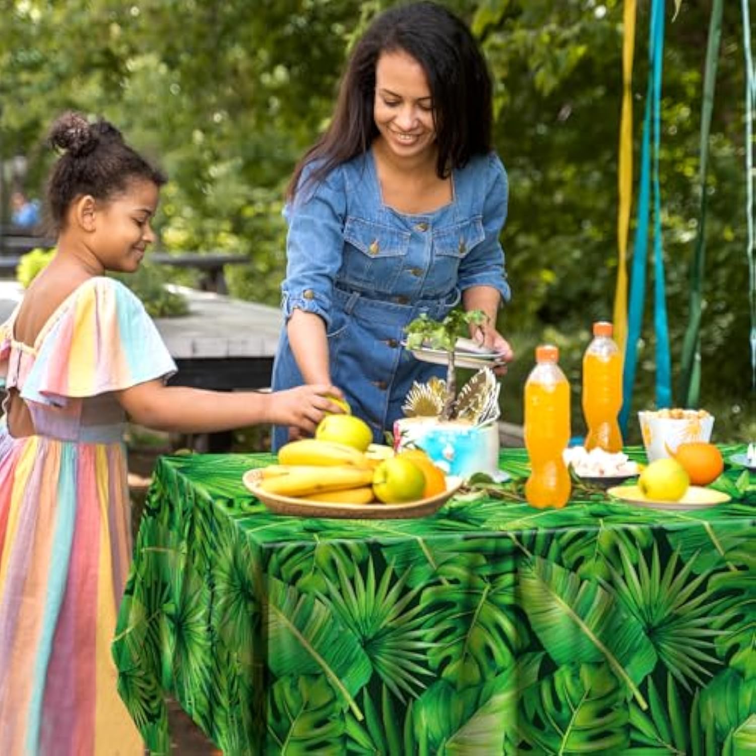 4 Pcs Hawaiian Luau Tablecloths Tropical Palm Leaves Table Cloth Jungle Safari Theme Tablecloth Aloha Palm Leaf Table Covers Beach Tropical Party Decorations Safari Jungle Party Supplies 86 X 51 Inch