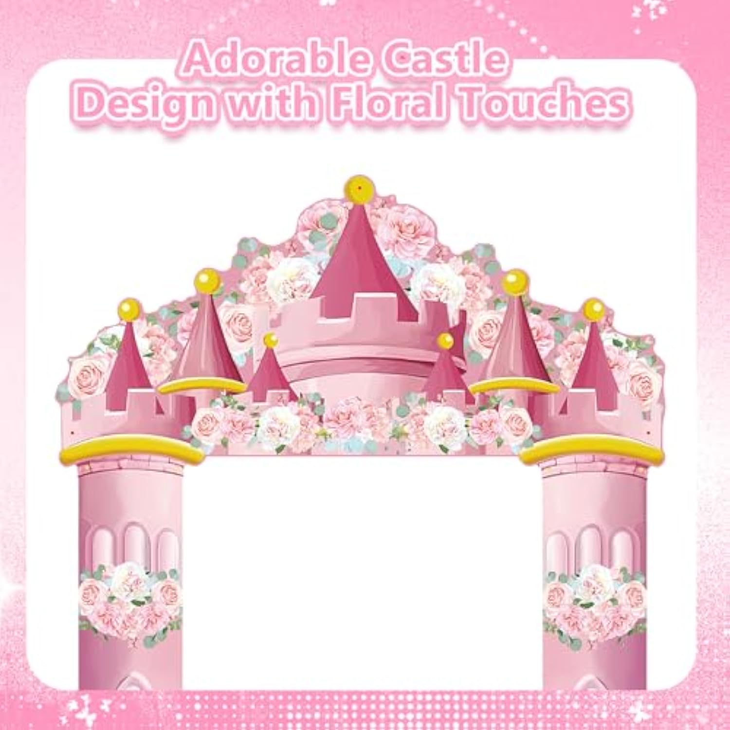 Princess Castle Door Banner – 3Pcs Pink Castle Backdrop With Floral Towers, Hanging Princess Photo Booth Backdrop For Girls Birthday Party Baby Shower Decorations