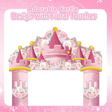 Princess Castle Door Banner – 3Pcs Pink Castle Backdrop With Floral Towers, Hanging Princess Photo Booth Backdrop For Girls Birthday Party Baby Shower Decorations
