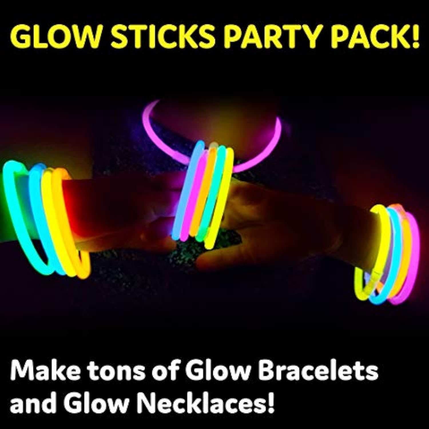 PartySticks 300 Ultra Bright Glow Sticks Jewelry Bulk Party Favors and Connectors - 8" Glow in The Dark Party Supplies, Neon Party Glow Necklaces and Glow Bracelets for Kids and Adults