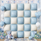 Baby Blue White Square Foil Balloons Wall, 25Pcs Dusty Blue And Pastel Cream Square Balloons Backdrop, Double Sided Tunnel Arch Background For Boho Baby Shower Boys Men Birthdays Wedding Bridal