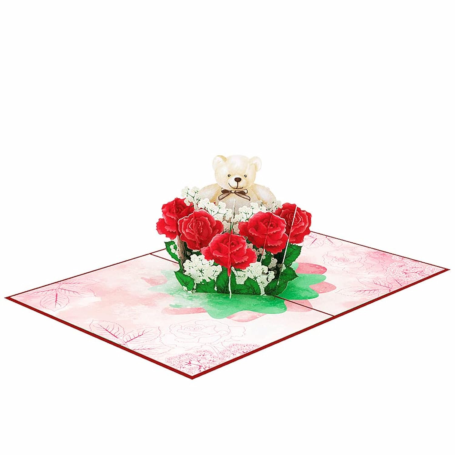 Rose Teddy Bear Valentines Day 3D Greeting Pop Up Card, Happy Valentines Day Card For Wife, Girlfriend, Her, Mother, Mom, Women, Romantic, Anniversary Card, Engagement,With Envelop,Size 7X5 Inch
