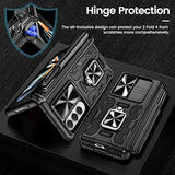 For Galaxy Z Fold 4 Case With S Pen Holder, [Hinge Protection][360°Ring Magnetic Kickstand][Slide Camera Cover][Front Screen Protector] Protective Armor Case For Samsung Galaxy Z Fold 4- Black