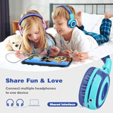 Kids Headphones For School Travel, Headphones For Kids With Mic & Share Port, 75Db-85Db-94Db Safe Volume, Stereo Wired Foldable Headsetss For Boys, Girls, Child Earphones For Tablet (Mint)