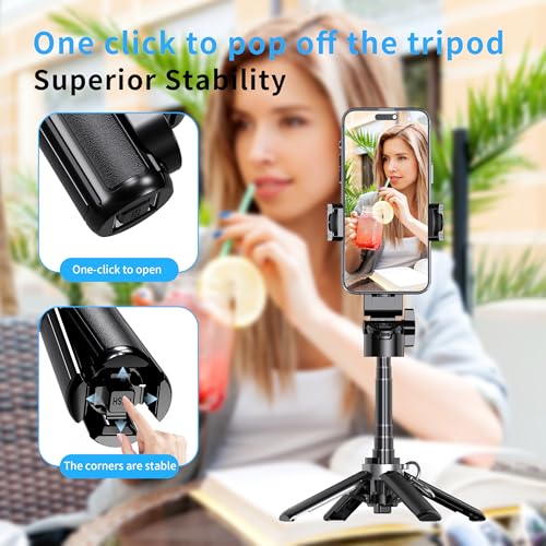 Mini Selfie Stick Tripod Stand for iPhone ?6-Section Adjustable Height Extension (12-42cm)?10 Meter Remote One Click Control ?Suitable for
