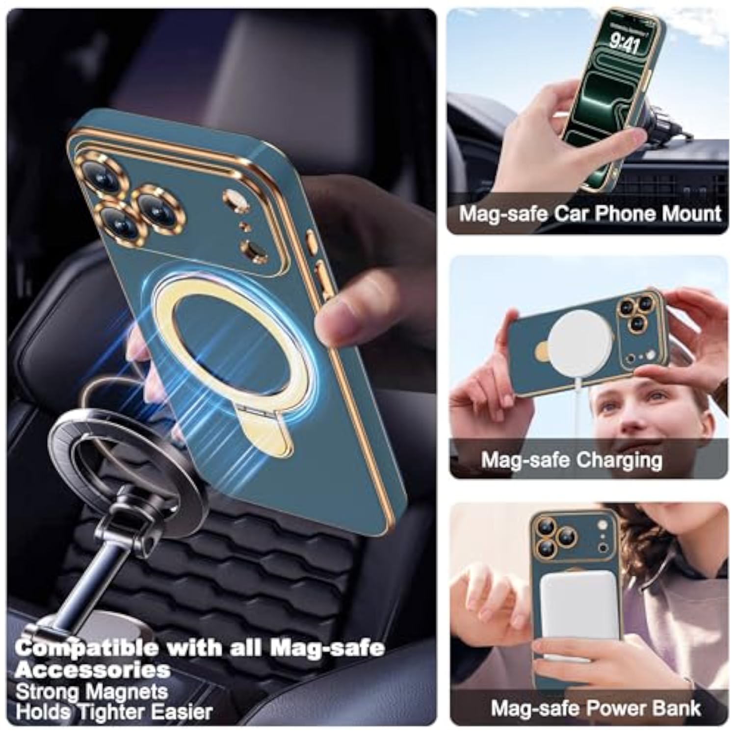 Grey Blue Plating Case for iPhone 17 Pro Max with 6.9" Stand