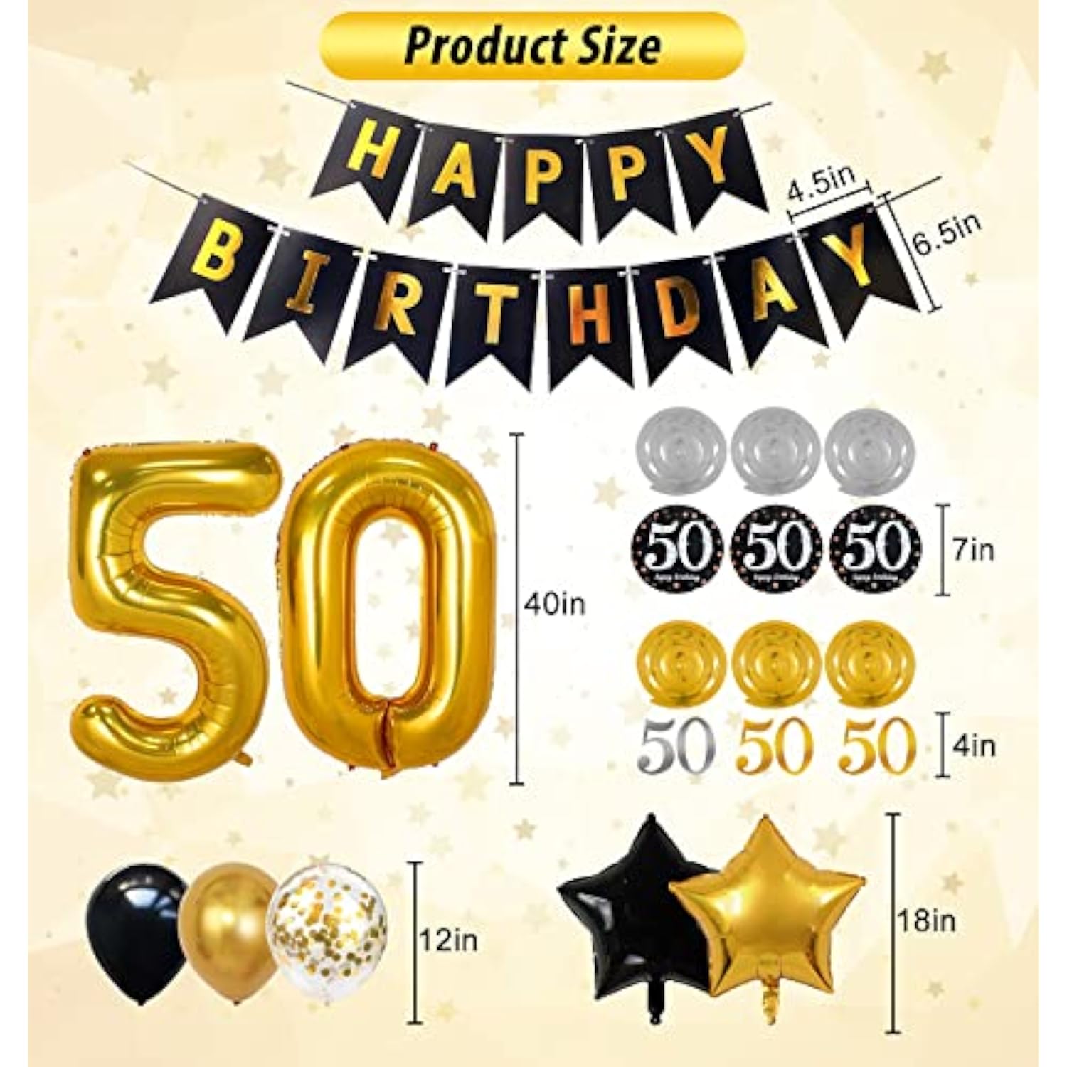 50Th Birthday Decorations For Men Women, Over The Hill Party Supplies 50Th Balloons Happy Birthday Banner Hanging Swirls For 50Th Anniversary Decorations Black And Gold Party Decor