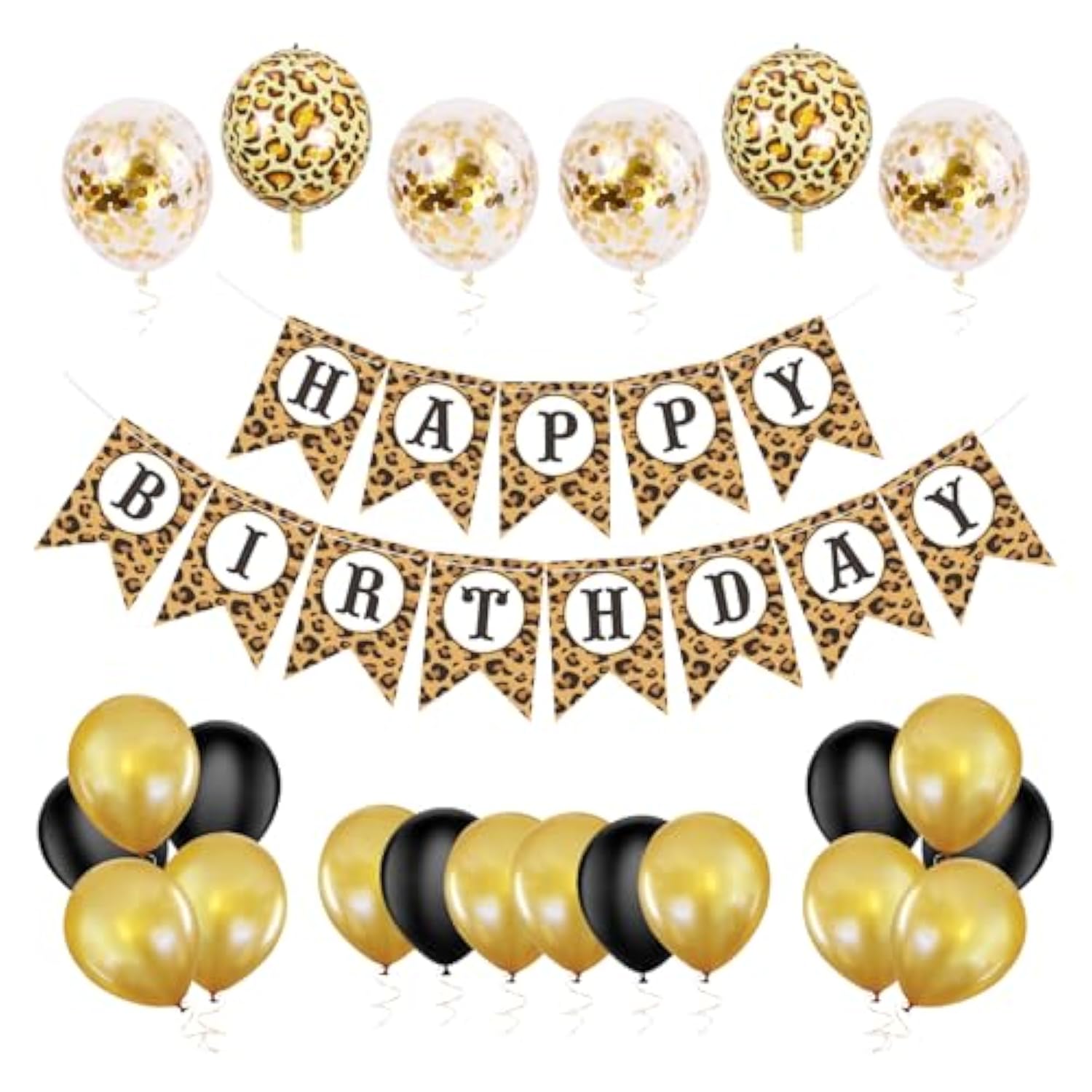 Cheetah Print Birthday Decorations - 25 Pcs Leopard Print Theme Party Supplies With Black Gold And Cheetah Print Balloons, Happy Birthday Banner For Girls Women Party Supplies