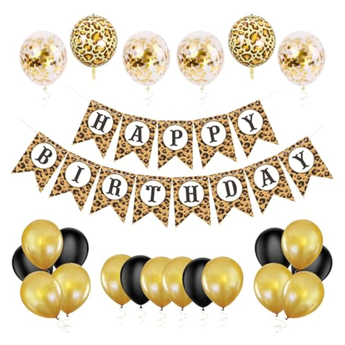 Cheetah Print Birthday Decorations - 25 Pcs Leopard Print Theme Party Supplies With Black Gold And Cheetah Print Balloons, Happy Birthday Banner For Girls Women Party Supplies