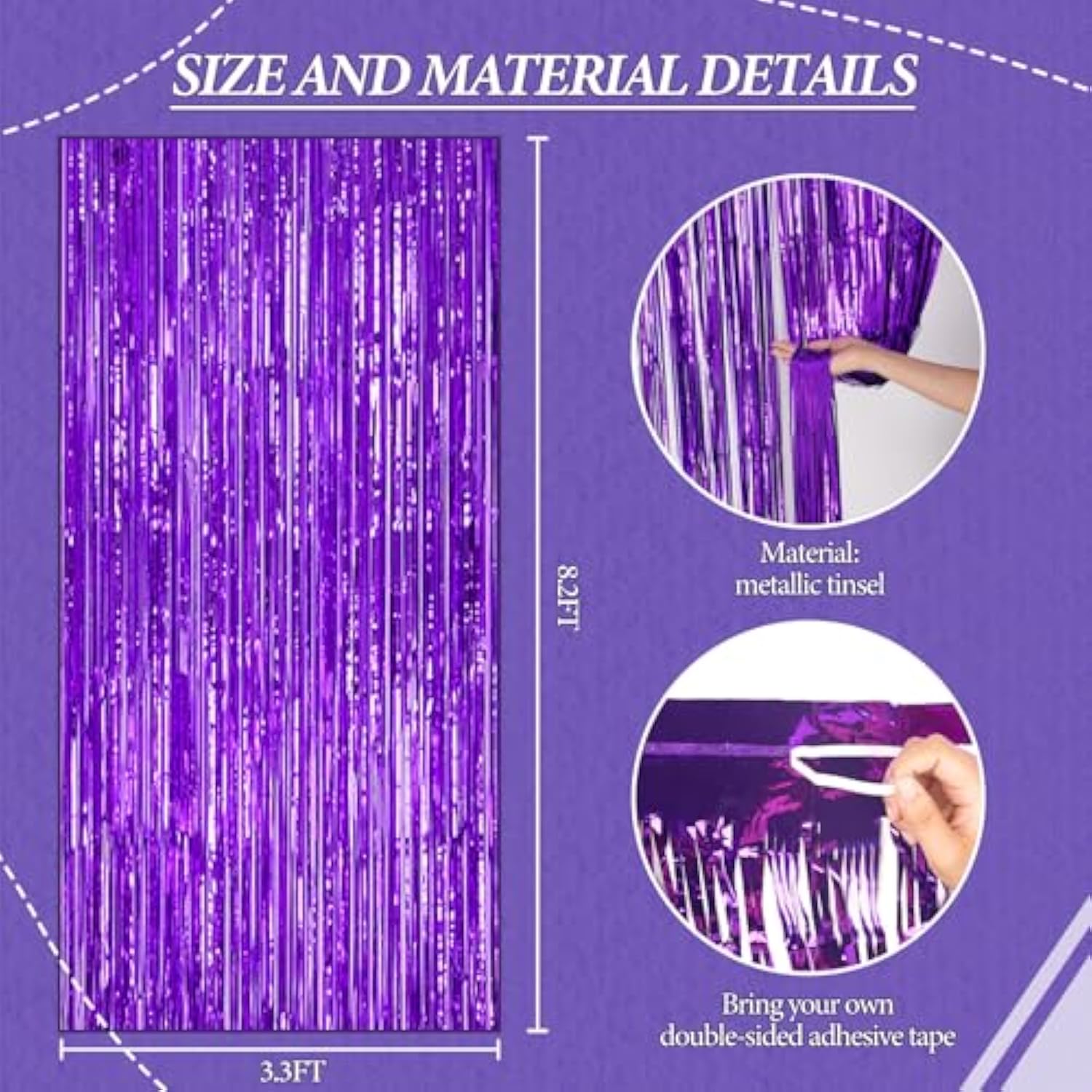 3-Pack Purple Foil Fringe Backdrop Curtains for Party & Photo Booth Décor