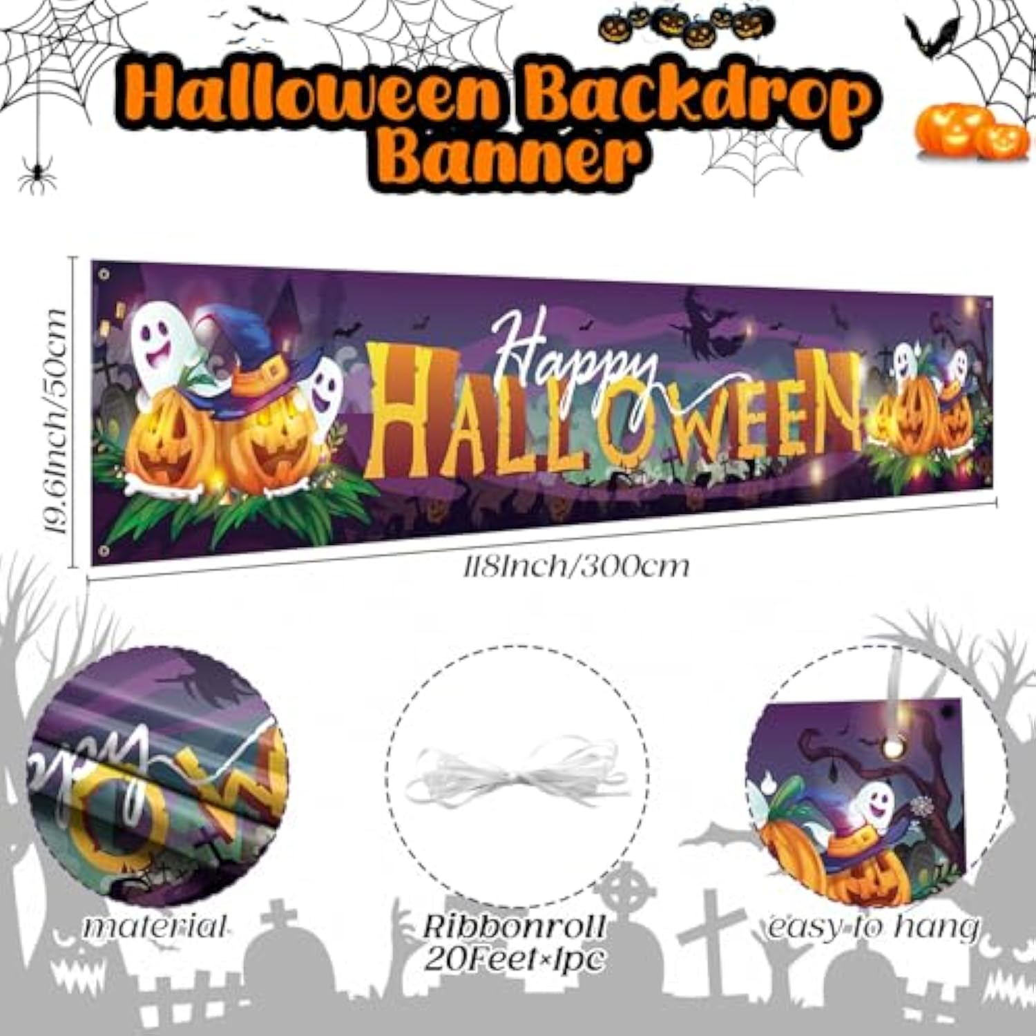 Extra Large Halloween Banner: 9.8ft Fabric Yard Sign, Spooky Decor