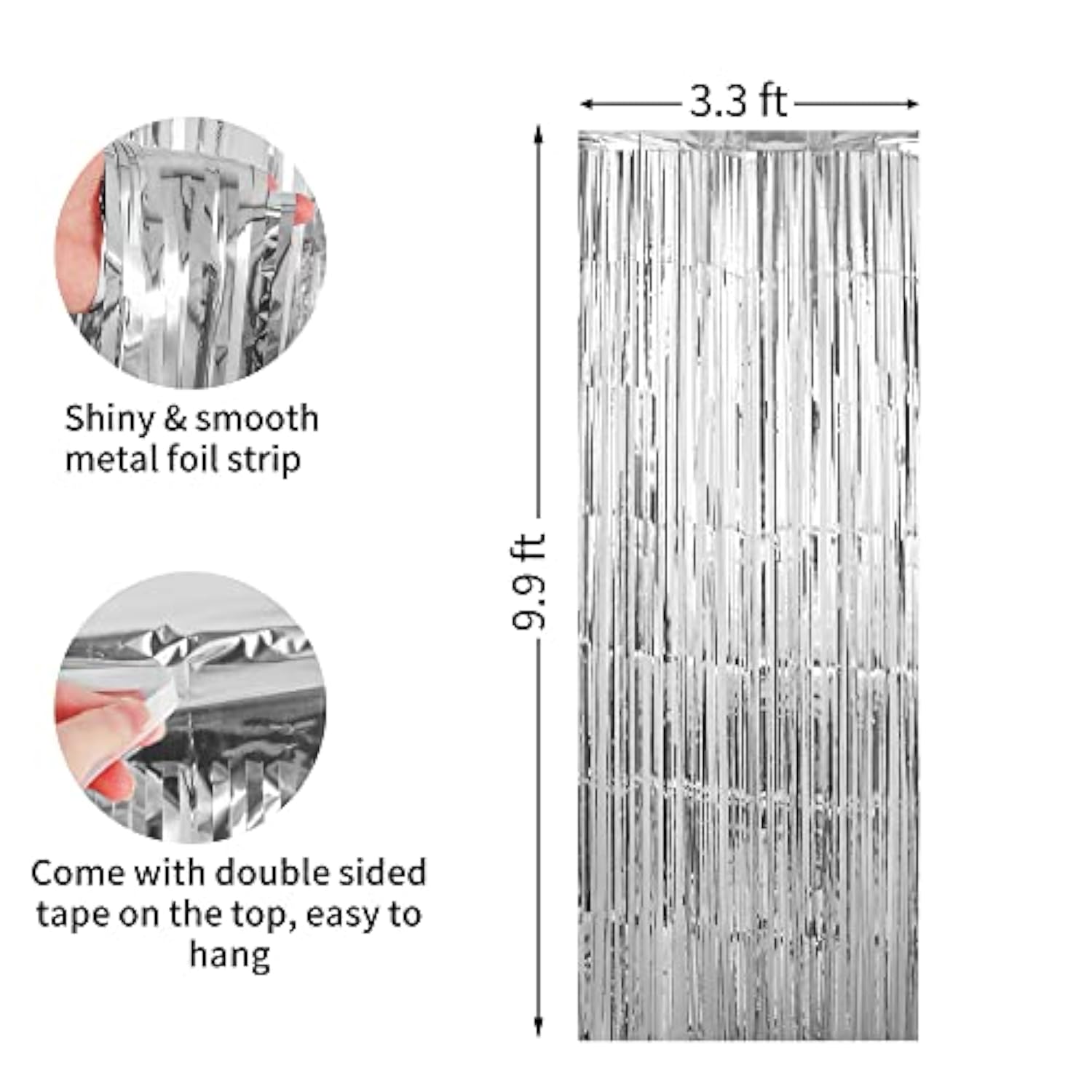 3 Pack 3.3 X 9.9 Ft Silver Foil Fringe Backdrop Curtain, Streamer Backdrop Curtains, Streamers Birthday Metallic Paper Party Decorations, Tinsel Curtain For Parties, Photo Booth Backdrops