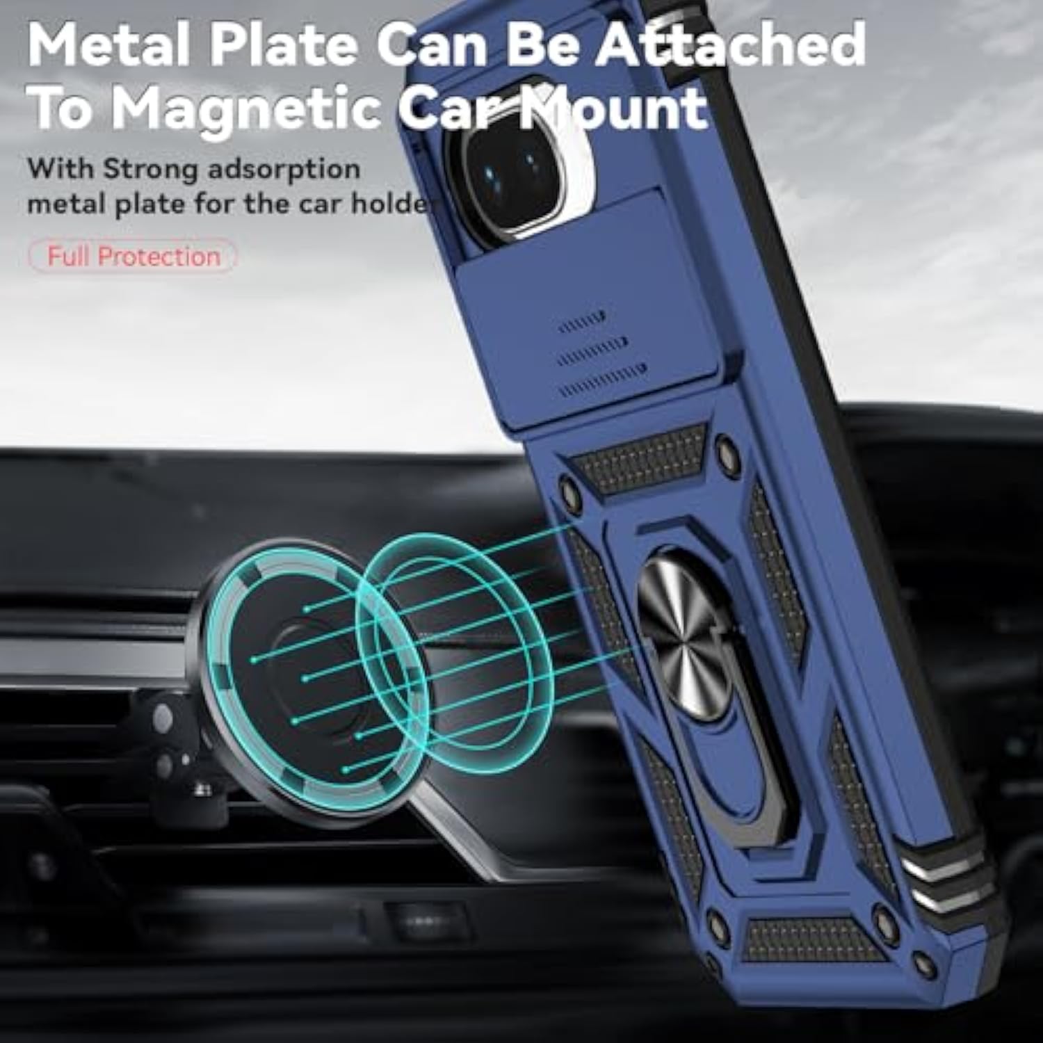 For Google Pixel 9A Case With Camera Lens Cover Hd Screen Protector, Dual Layer Military-Grade Drop Tested Magnetic Ring Holder Kickstand Protective Phone Case For Google Pixel 9A 2025 (Navy Blue)