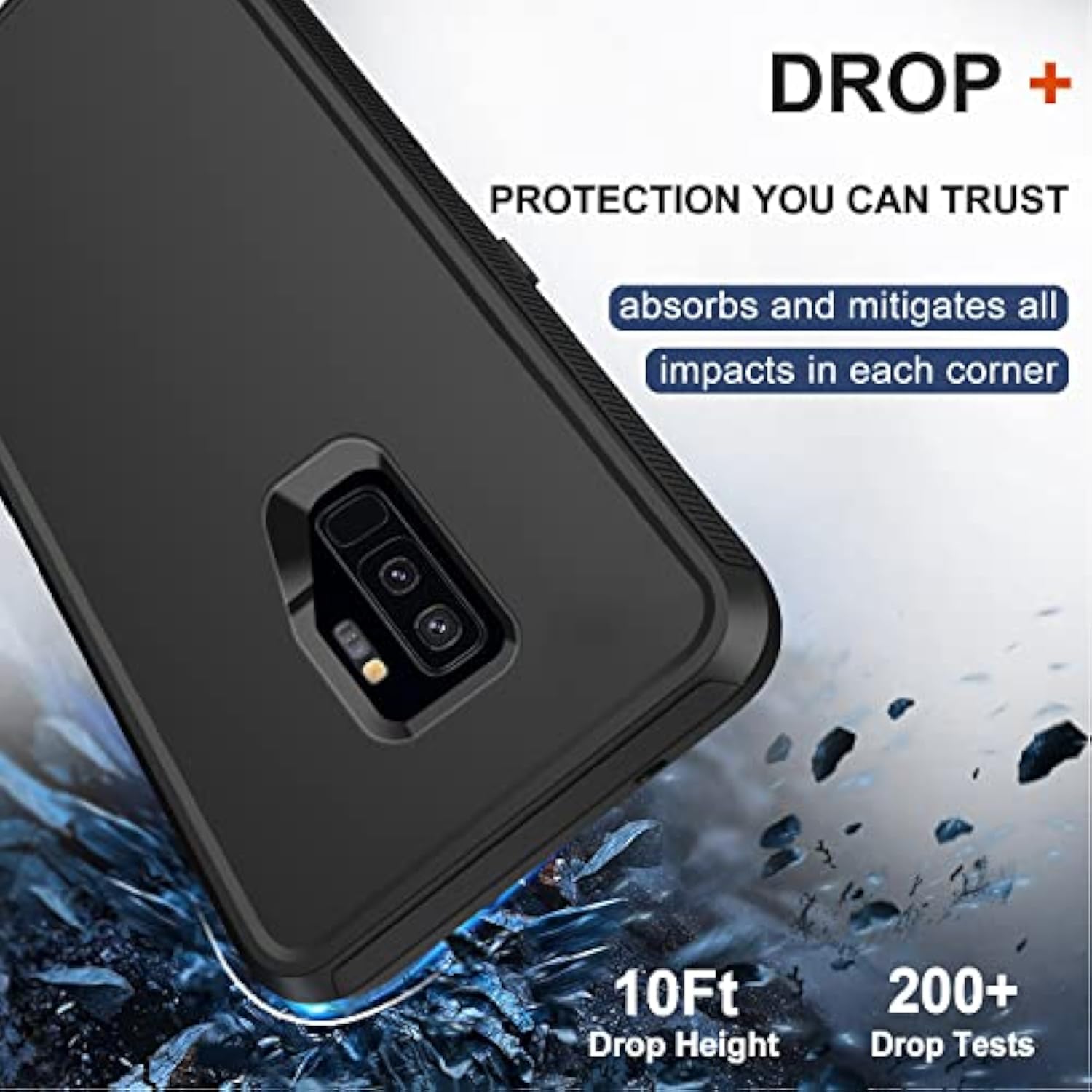 Samsung Galaxy S9+ Case with Belt Clip Holster 2x Screen Protector Black