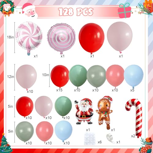 Christmas Balloons Garland Arch Kit, Pastel Pink Green Red Blue Candy Cane Balloon Sweet Lollipop Gingerbread Foil Balloon for Christmas New Year Birthday Xmas Holiday Cookie Exchange Party Decoration