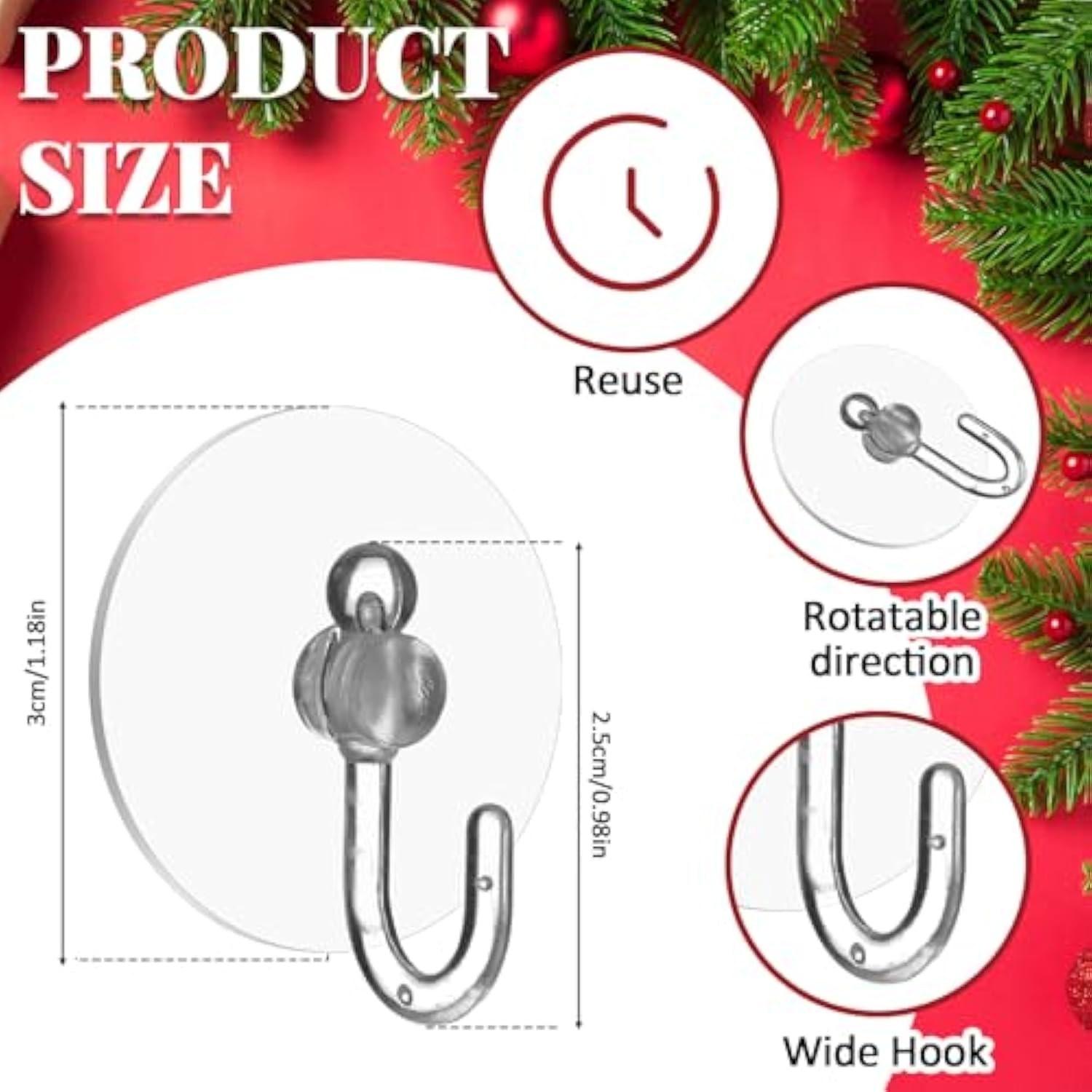 100 Pcs Suction Cup Hooks 1.18 Inch Window Small Suction Cups With Hooks Waterproof Removable Clear Mini Suckers Hanger For Glass Bathroom Wall Door Christmas Wreath Lights Stockings