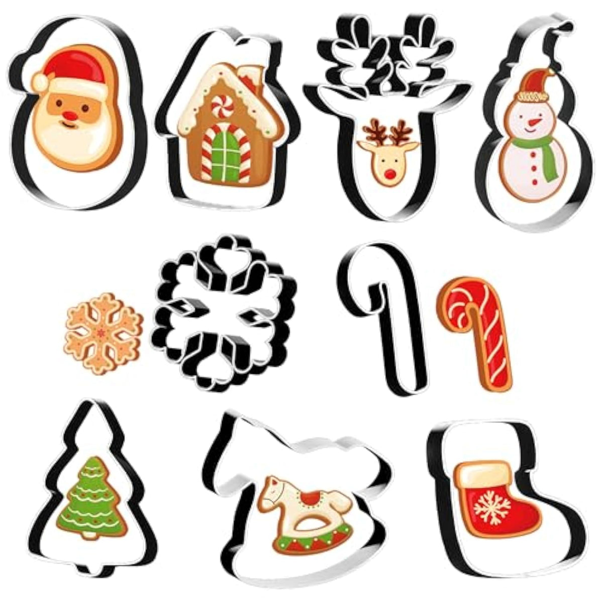 Christmas Cookie Cutters - 9 Pcs Christmas Party Favors Decorations Kit Shaped In Santa Snowman Cane Candy |Stainless Steel Navidad Stroking Stuffers Food Gingerbread Baking Press Supplies For Kitchen