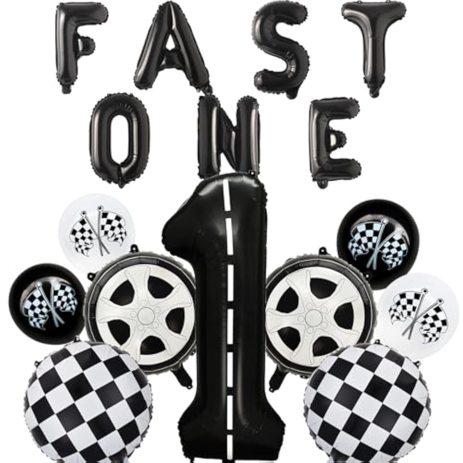 Race Car 1St Birthday Party Balloons,Fast One Letter Banner Balloon 40 Inch Racetrack Number Balloon 1 Black For Boys 1St Birthday Decorations,Race Car Theme Party Decorations Supplies 16 Pcs Set
