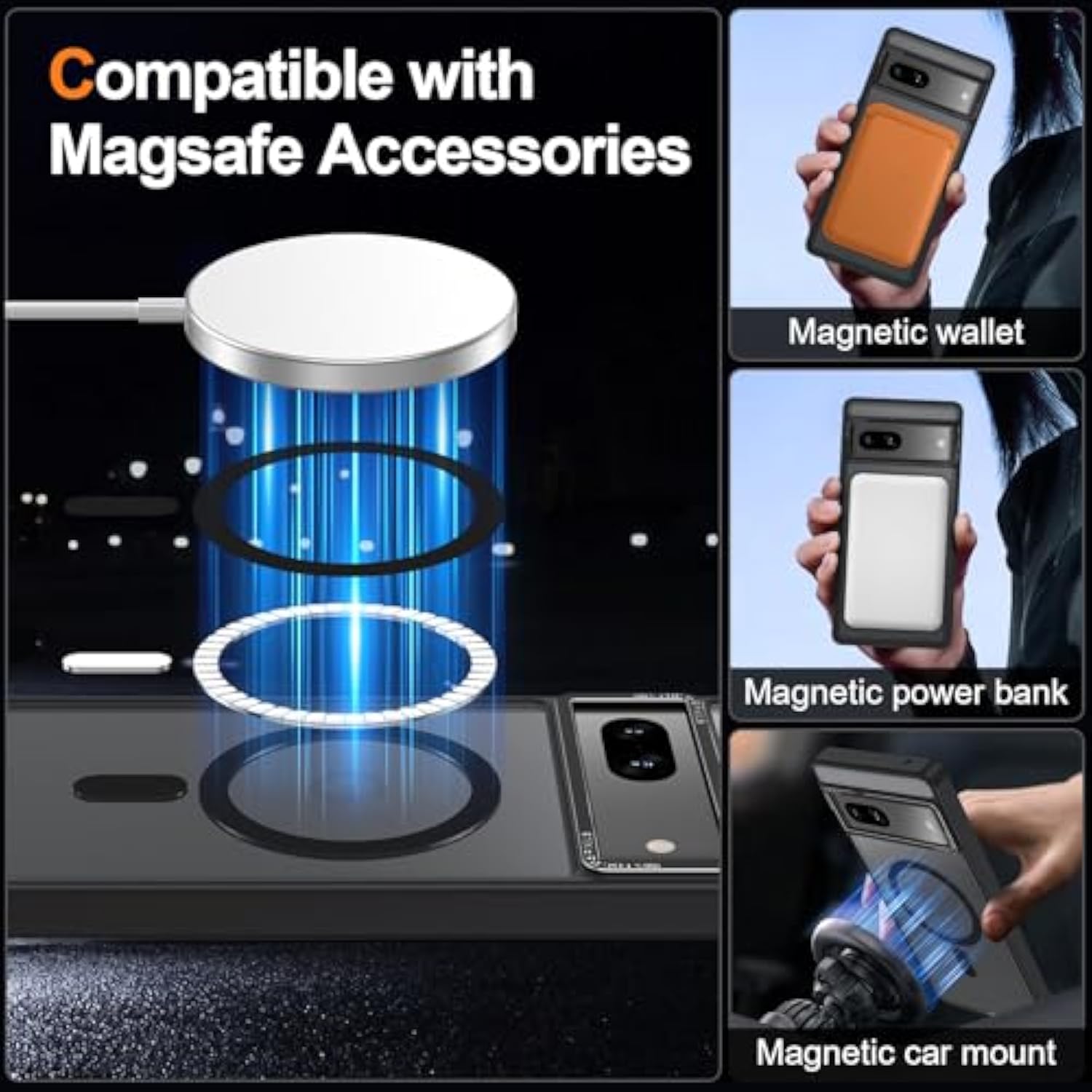 Magnetic For Google Pixel 7 Case, [Military Grade Drop Protection] [Compatible With Magsafe] Shockproof Slim Translucent Matte Anti-Slip For Women Girls Men Case, Black