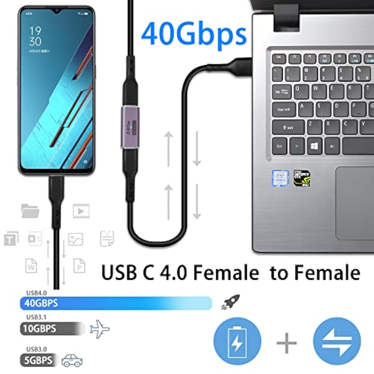 240W 40Gbps Usb4.0 C Female To Female Adapter Coupler Type C 4.0 Female Connec