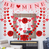 21Pcs Valentines Day Decorations Valentines Day Decor Pre-Assembled Hanging Heart Swirls Be Mine Love Heart Xo Garlands Banner For Home Classroom Office Wedding Party