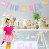 Dinosaur 3Rd Birthday Banner Garland Decorations For 3 Year Old Girl, Three Rex Dinosaur Theme Birthday Banner Pastel Macaroon Bday Party Supplies Decors