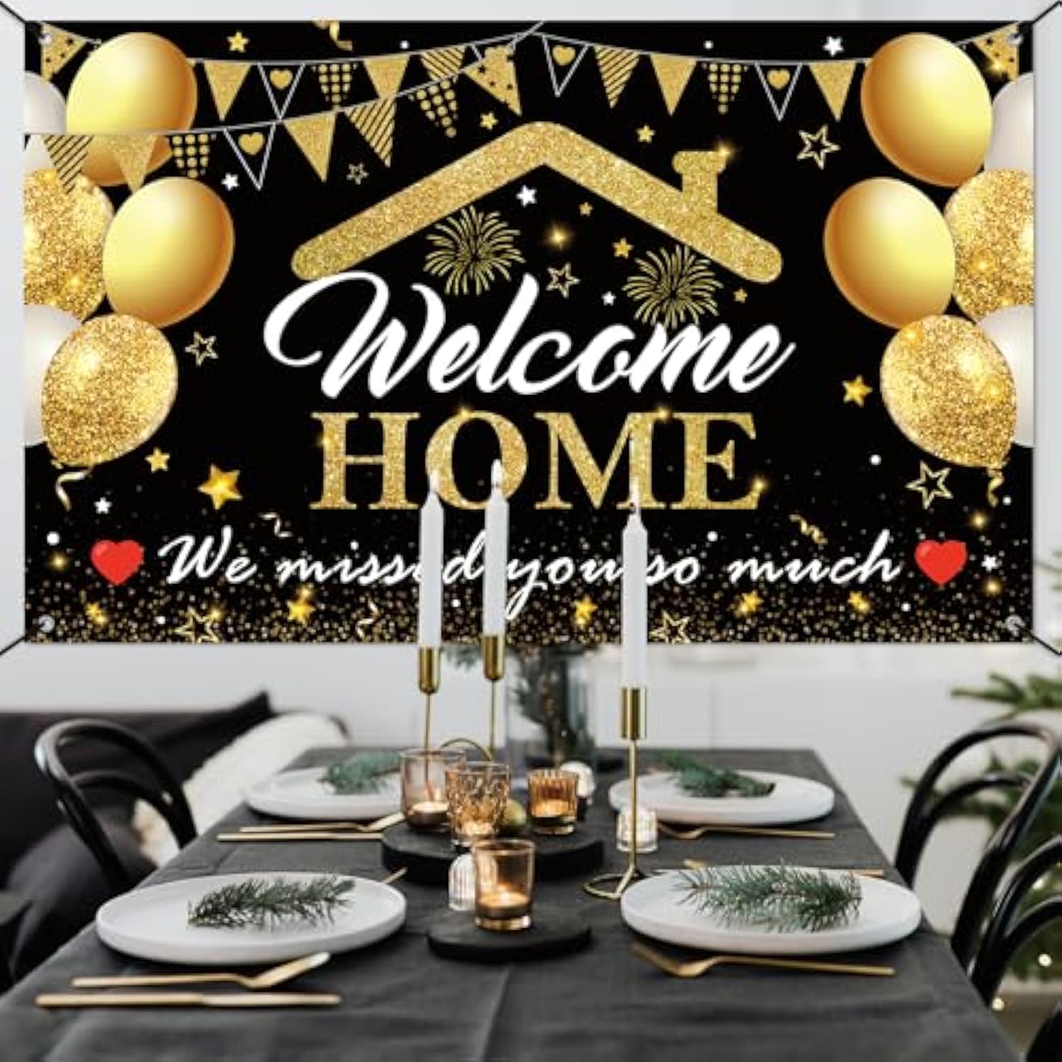 Welcome Home Military Banner Set – XL Backdrop & Balloons for Deployment Return Party Decor