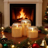 Glass Flameless Candles, Battery Operated Plliar Candles Realistic Flickering, Led Electric Light With Remote And Timer For Home, Christmas Decoration, Gold, Set Of 3