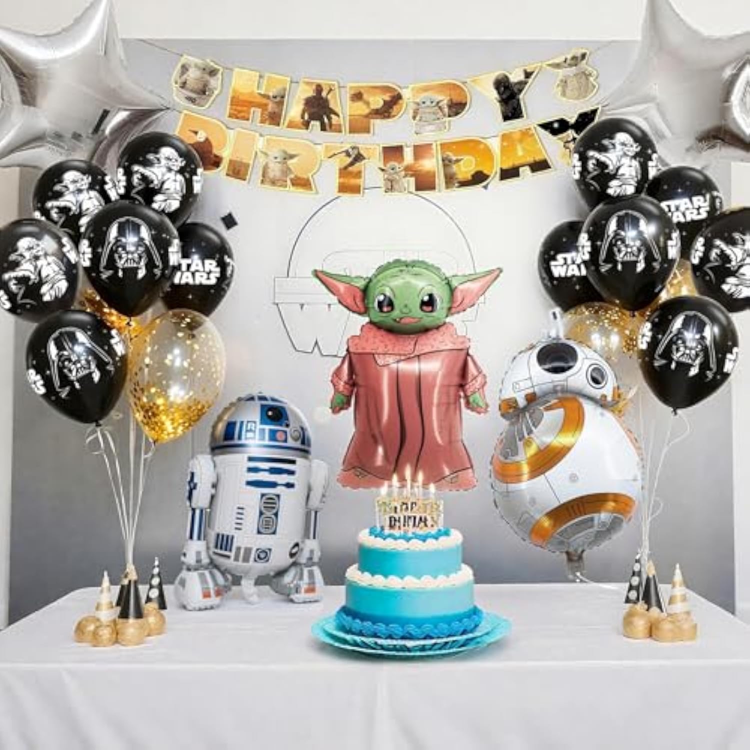 25 Pcs Space Party Kit with Banner, Alien Foils & Balloons