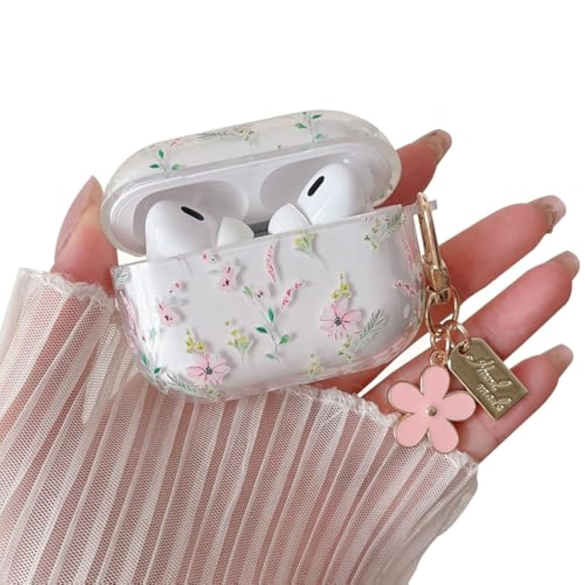 Compatible With Airpods Pro 2Nd/1St Case Clear Case, Cute Cartoon Flower Pattern Design With Aesthetic Floral Keychain Soft Tpu Protective Shockproof Cover For Airpods Pro/Pro 2-Pink