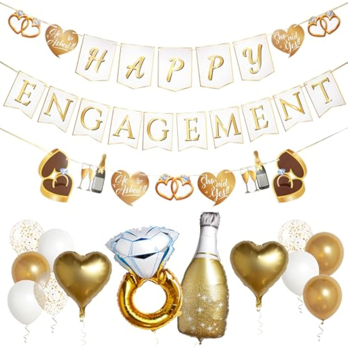 Happy Engagement Banner, Just Engaged Banner, Happy Engagement Decorations | Just Engaged Decorations | Almost Married Sign | Congratulations Wedding Decor Sign With Balloons