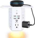 Outlet Extender Surge Protector with Shelf 5 Outlets 4 USB Ports Night Light 1800J White
