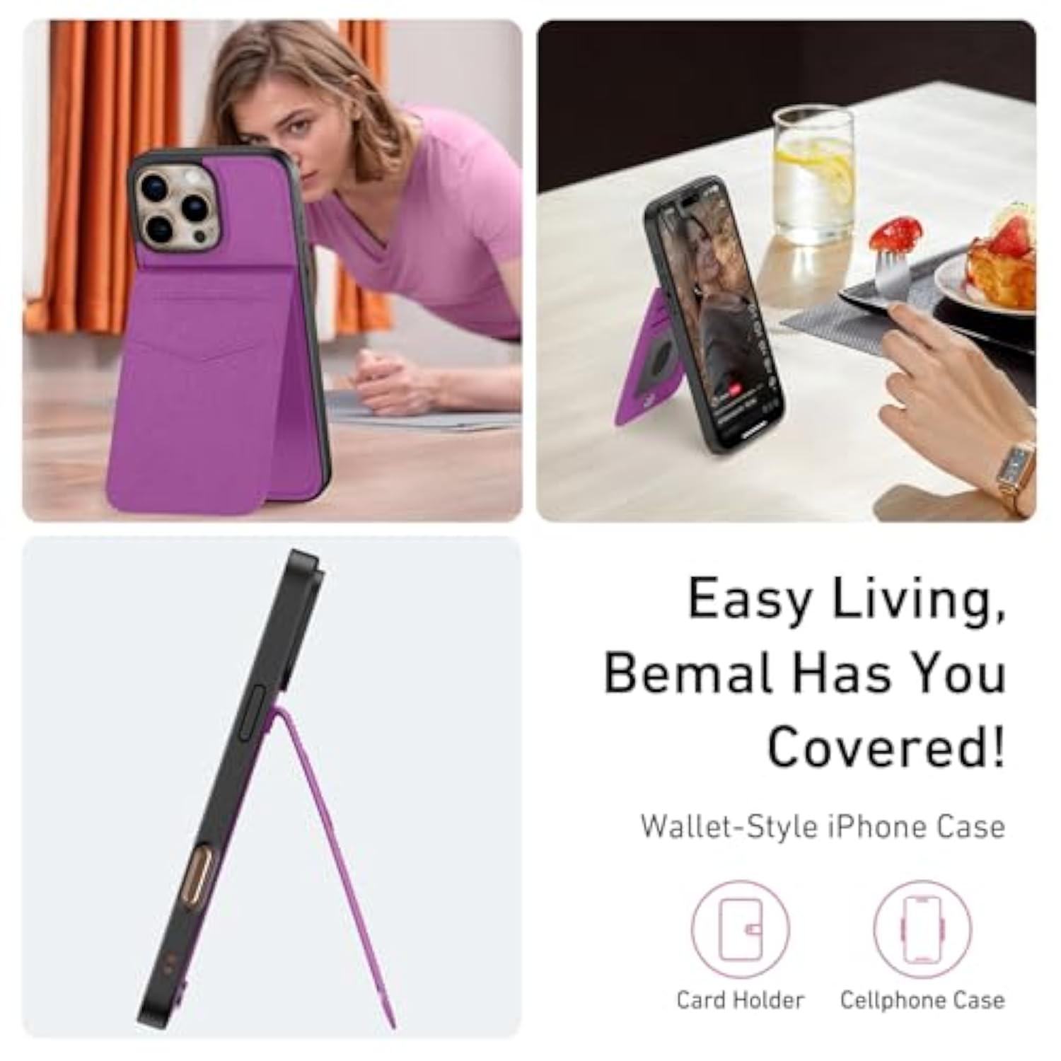 For 16 Pro Wallet Case, Built-In Card Holder, Rfid Blocking, Pu Leather Kickstand, Magnetic Closure, Durable Shockproof Phone Cover For Women And Men, Violet