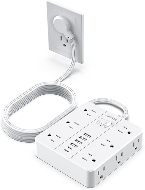 Power Strip 12 Outlets 6 USB Ports 2 USB C 10 Ft Extension Cord Flat Plug