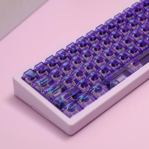 114 Keys Transapent Keycaps Pc Material Uv Tranfer Purple Clear Keycaps Set Fit For 61/64/87/104/108 Mechanical Keyboard Cherry Mx Switches