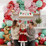 Christmas Balloon Garland Arch kit green pink red balloon with cookie Gingerbread Cane Candy Foil Balloons for friendsmas Xmas New Year Birthday Party Supplies Party Decorations globos de navidad