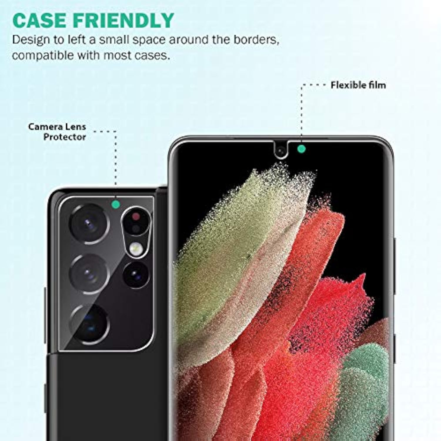 [2+2 Pack] Compatible For Samsung Galaxy S21 Ultra 5G 6.8-Inch, Flexible Tpu Screen Protector And Glass Camera Lens Protector[Support Fingerprint Reader] [Easy Installation] Case Friendly