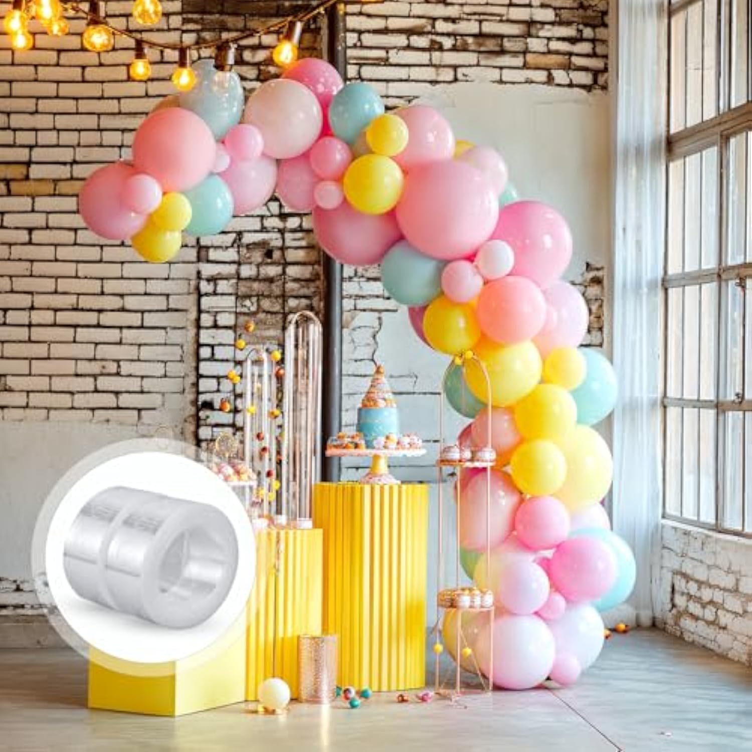 Balloon Arch Strip Kit For Garland 2 Rolls Balloon Tape Strips 16.4 Feet Extra Strong Non-Marking Removable Balloons Archs Strips For Birthday Party Wedding Christmas Decorations And Diy - Double Hole