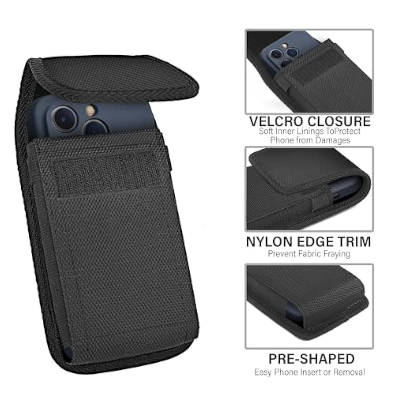 iPhone Holster Belt Clip Case Heavy Duty Nylon Pouch Fits Otterbox Black