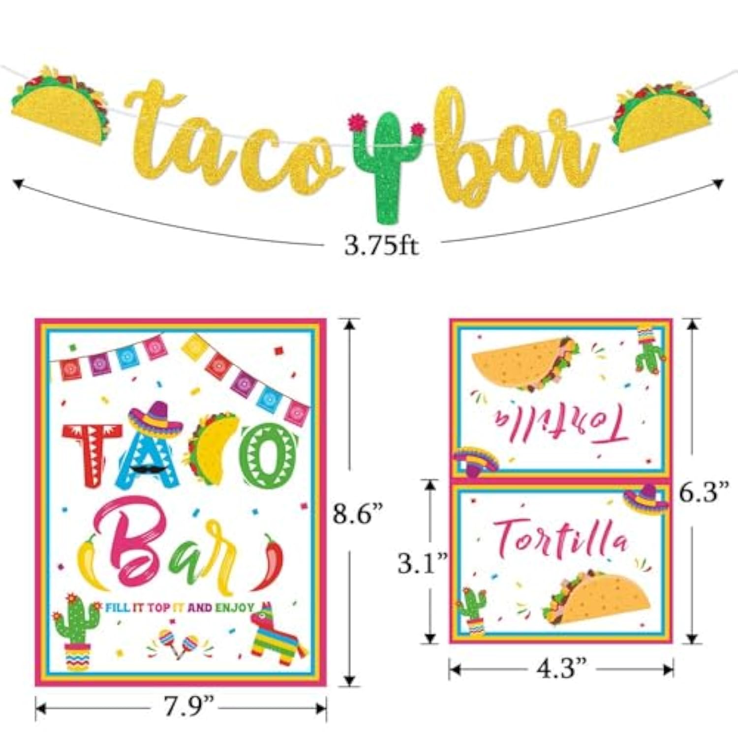 Taco Bar Decoration Kit - Banner Sign Tents Garland For Fiesta Mexican Cinco De Mayo Themed Party Bachelorette Bridal Shower, Housewarming