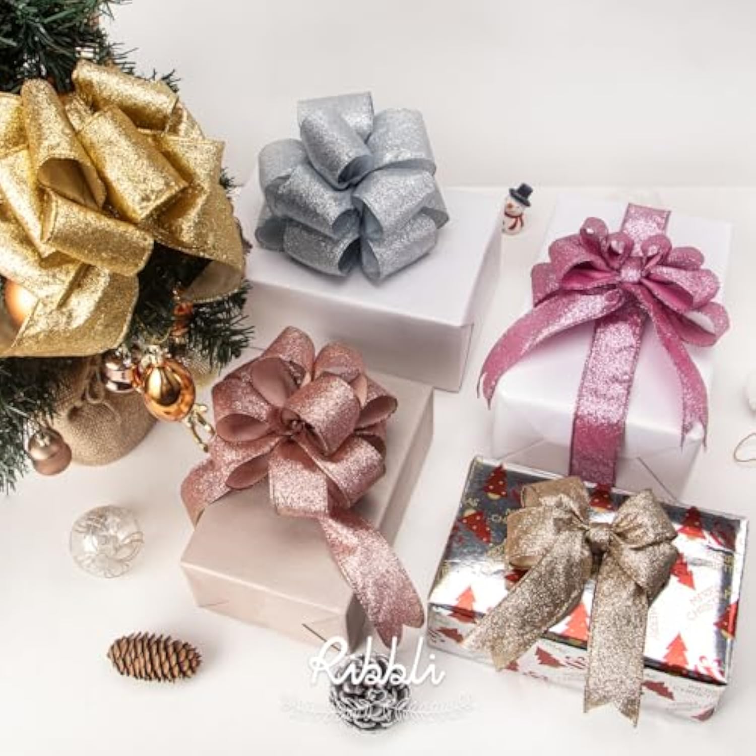 Silver Glitter Wired Ribbon,Silver Ribbon With Metallic Edge,Christmas