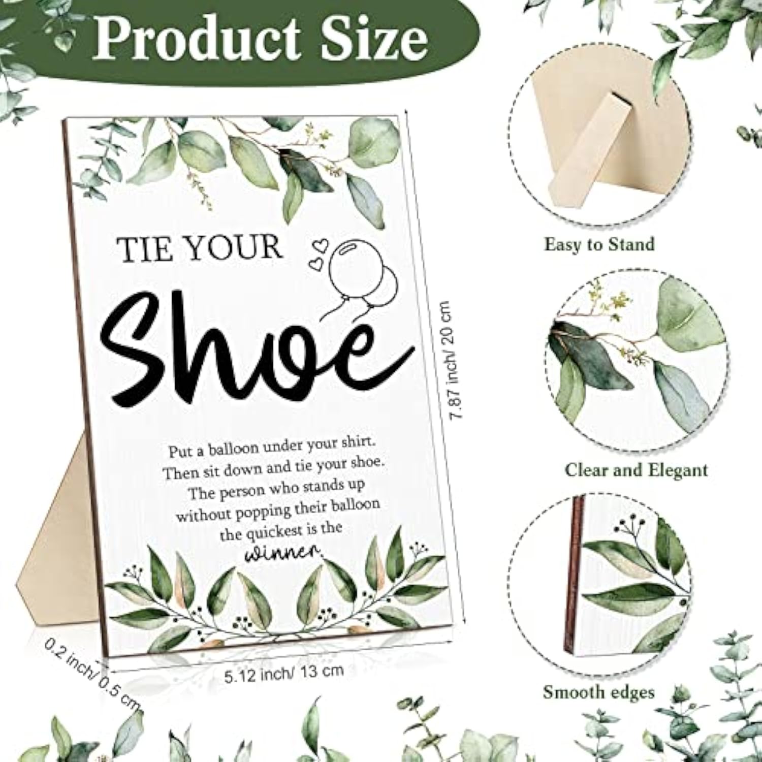 51 Pcs Tie Your Shoe Baby Shower Game Sign Wooden Sign Greenery Gift Sets Gender Reveal Party Favors 50 Balloons Latex Balloons For Game Supplies(Blue,Leaf)