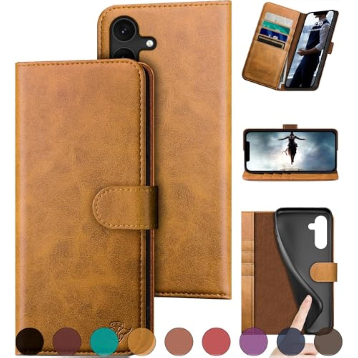 For Samsung Galaxy S24 Plus/S24+ Genuine Leather Wallet Case ?Rfid Blocking??4 Credit Card Holder??Real Leather? Flip Folio Book Phone Case Protective Cover Women Men For S24Plus Case Khaki