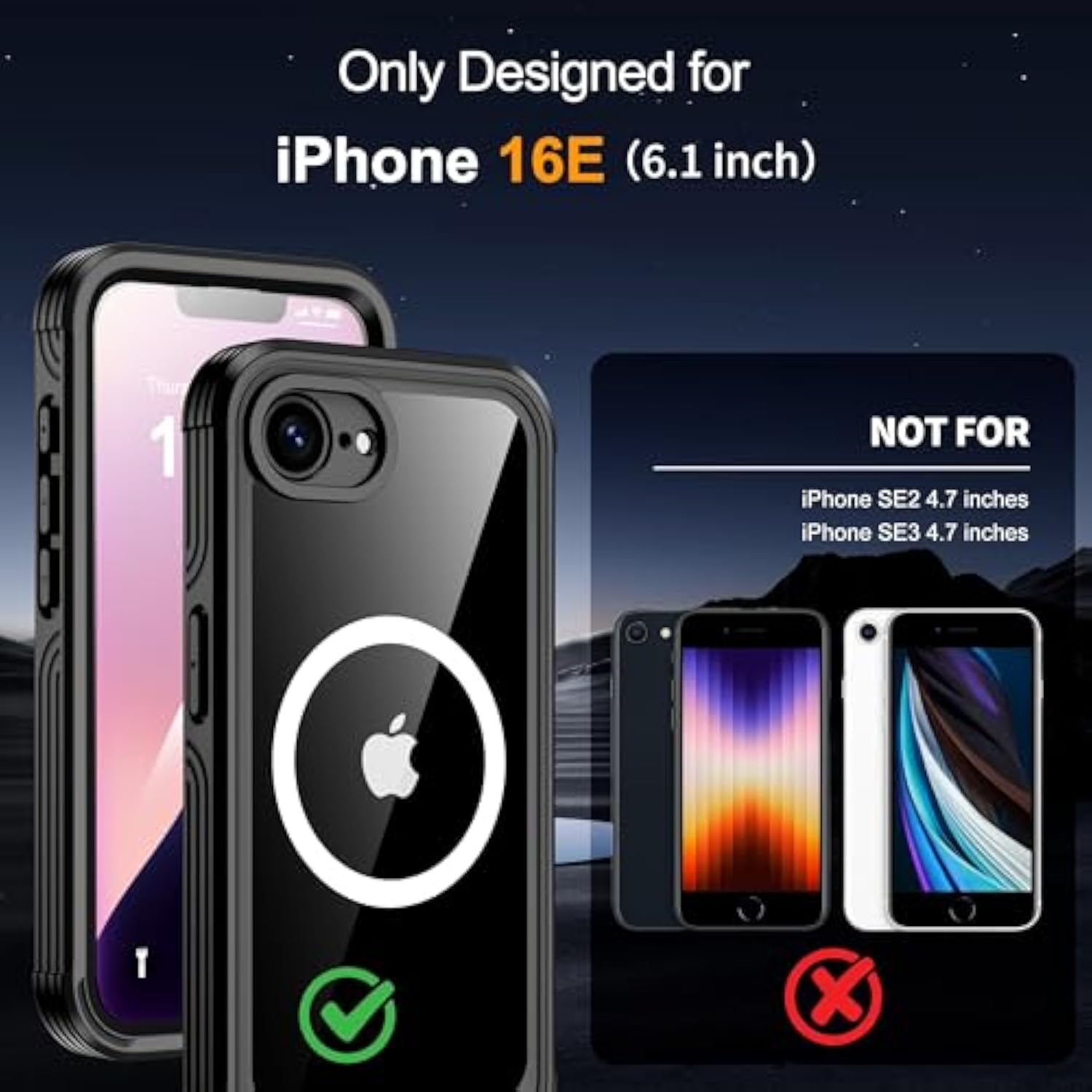 For Iphone 16E Case,Built-In 9H Tempered Glass Screen Protector + Privacy Screen Protector, [Military Grade Protection] Shockproof Anti Spy Magnetic Back Phone Case For Iphone 16E, Black