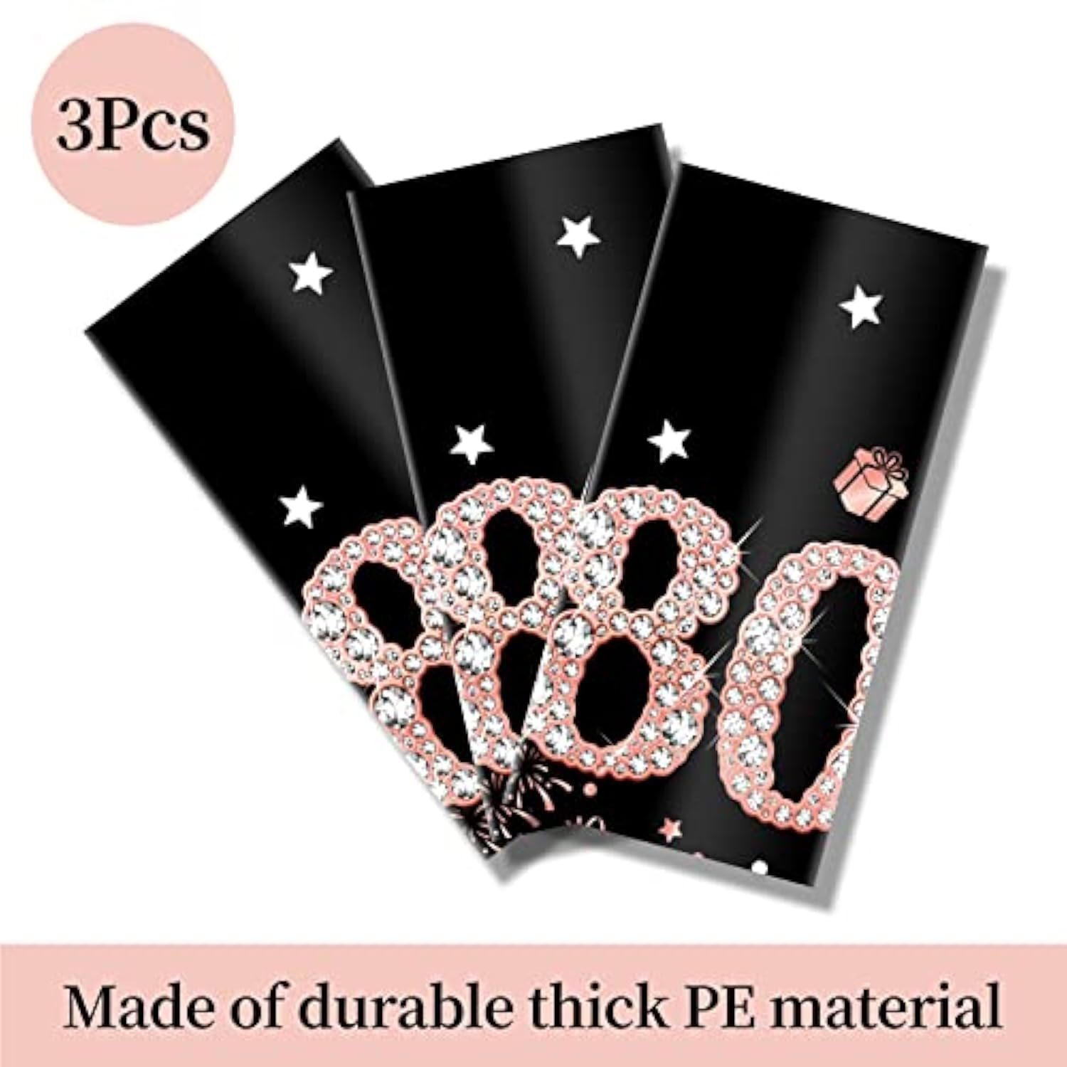 3 Pack Rose Gold 80Th Birthday Tablecloth Decorations - Happy Eighty Birthday Theme Table Cover Party Supplies, Plastic Disposable Rectangular Table Cloth Decor