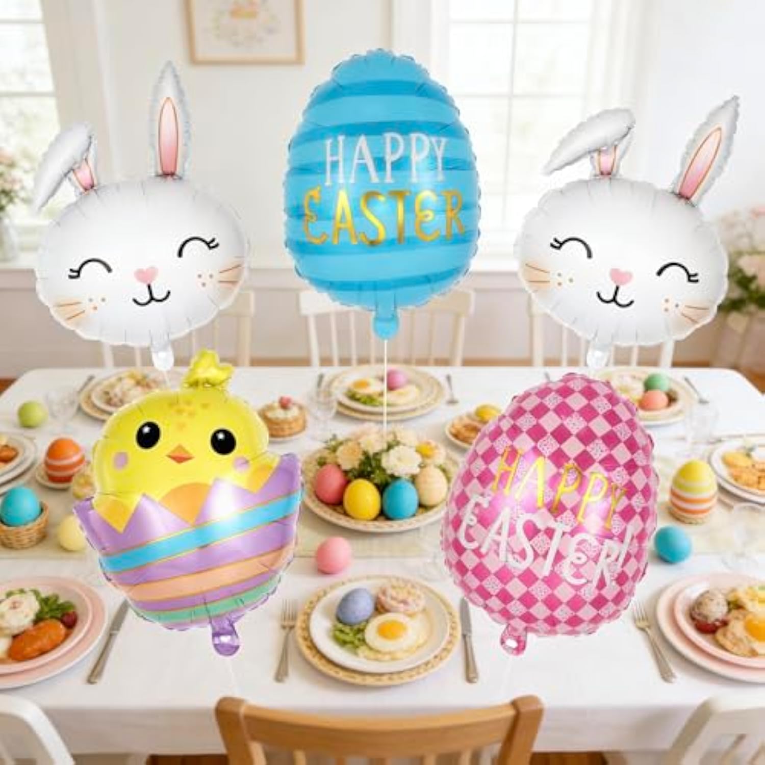Easter Balloons Set, 6 Pcs Foil Bunny Egg Chicken Balloons, Rabbit Head Mylar Balloon For Birthday Easter Spring Theme Party Decoration (6 Pcs Bunny Egg Chicken Set)