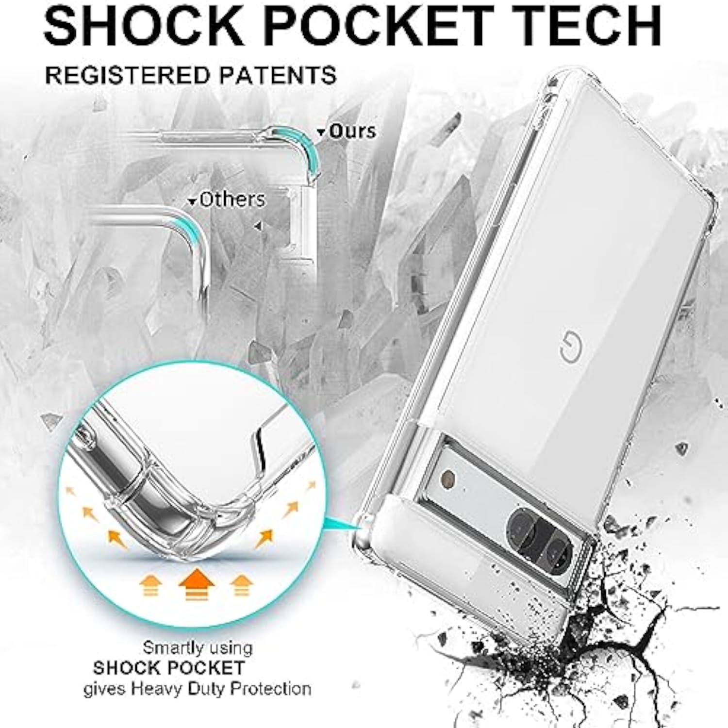 Google Pixel 7 Shockproof Bumper Protective Cover with Hybrid Design, Hard PC Back and Flexible TPU Raised Bezel Slim Fit with Airbags Corners, Crystal Clear Case