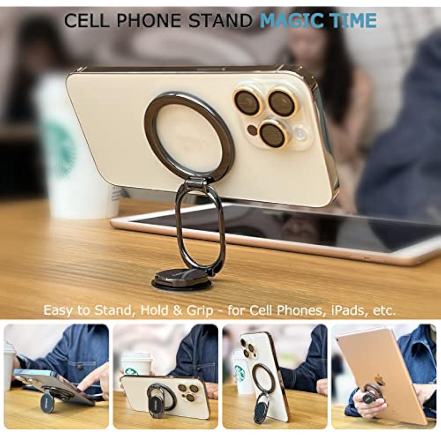 MagSafe Magnetic Ring Holder, Adjustable Grip & Stand for iPhone & Devices
