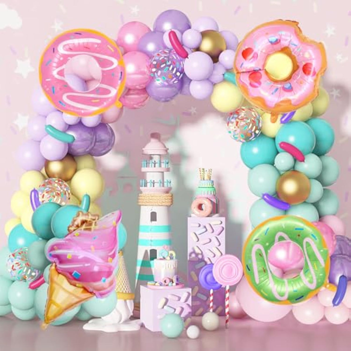 Donut Balloon Garland Kit: Pastel Party Decor for Baby Shower