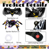 4Pcs Halloween Foil Balloons - 2 Giant Spiders & 2 Bats for Party and Birthday Decorations